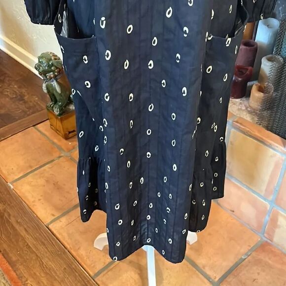 WRAP  London Black and Cream Ballion Sleeve Deep-V Cotton Midi Dress, 6! - Picture 3 of 11